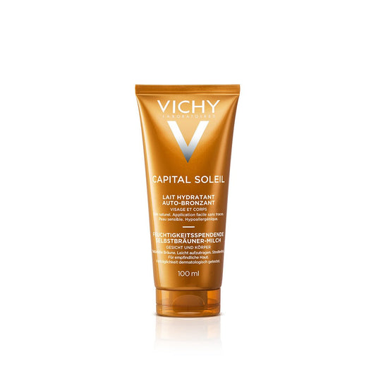 Lapte hidratant autobronzant pentru fata si corp Capital Soleil, 100 ml, Vichy