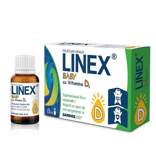 Linex Baby cu Vitamina D3 picături orale, 8 ml, Sandoz