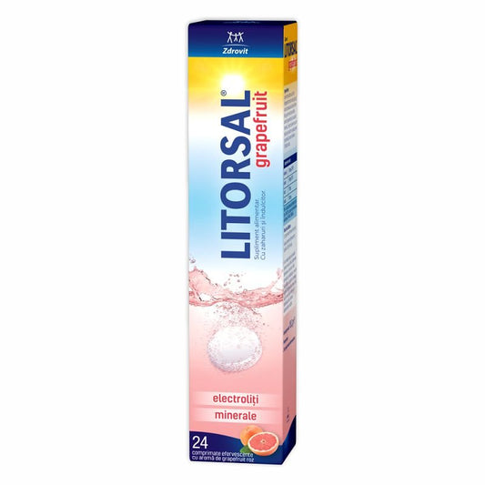 Litorsal, electroliţi cu aroma de grapefruit, 24 comprimate efervescente, Zdrovit