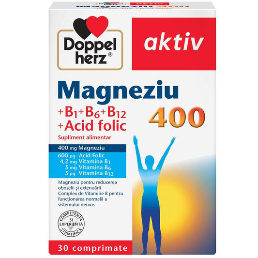 Magnesium 400+Acid folic+Vitamina B1+B6+B12, 30 comprimate, Doppelherz-
