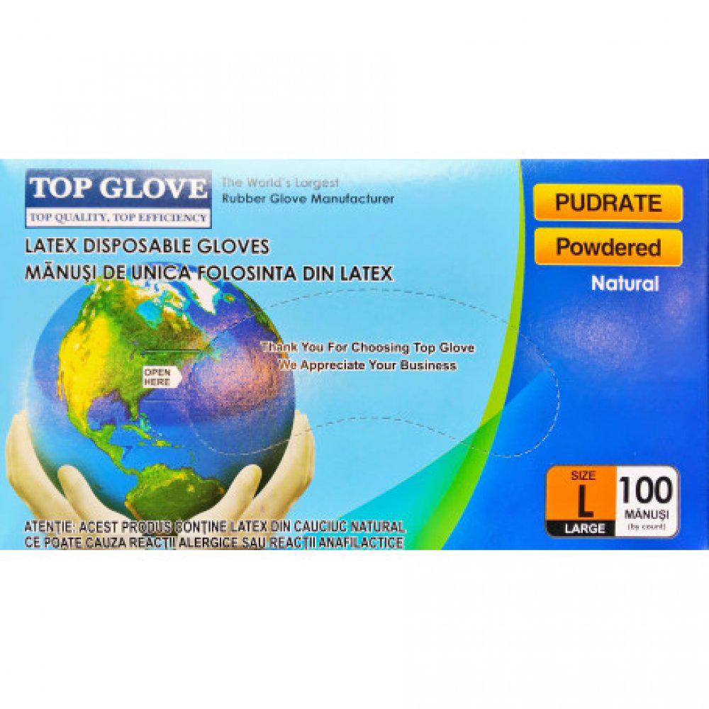 Manusi de examinare pudrate Latex L, 100 bucati, Top Glove-