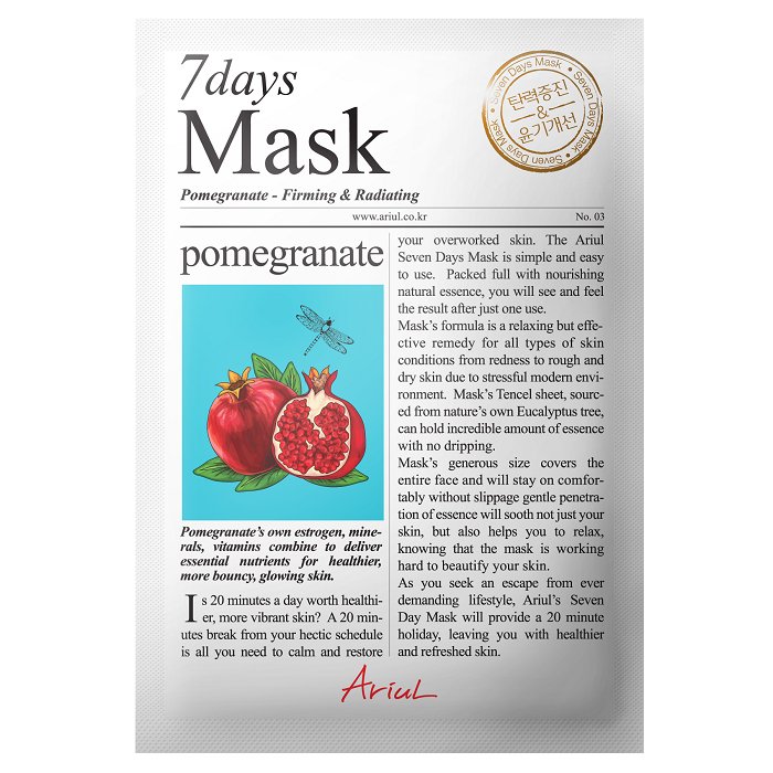 Masca servetel cu rodie 7Days Mask, 20 g, Ariul - 8809301761397