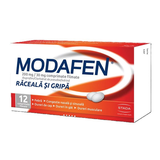 Modafen raceala si gripa, 200 mg/30 mg, 12 comprimate filmate, Stada - 8594739035300