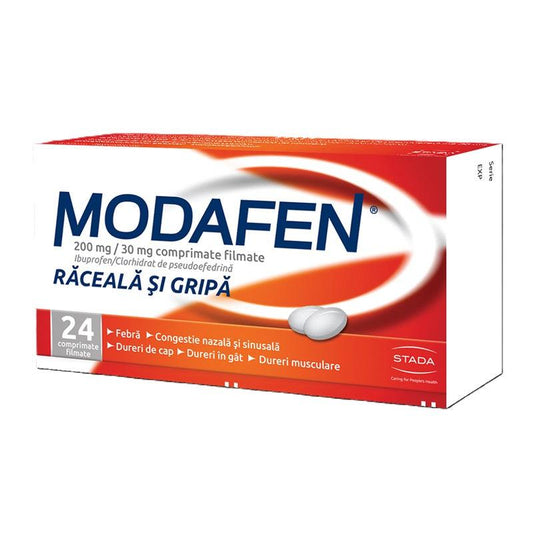 Modafen raceala si gripa, 200 mg/30 mg, 24 comprimate filmate, Stada-