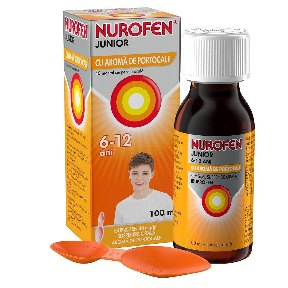 Nurofen Junior cu aroma de portocale, 6-12 ani, 40 mg/ml, 100 ml, Reckitt Benckiser-