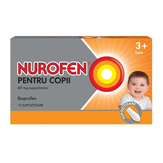 Nurofen pentru copii 3 luni+, 60 mg, 10 supozitoare, Reckitt Benckiser-