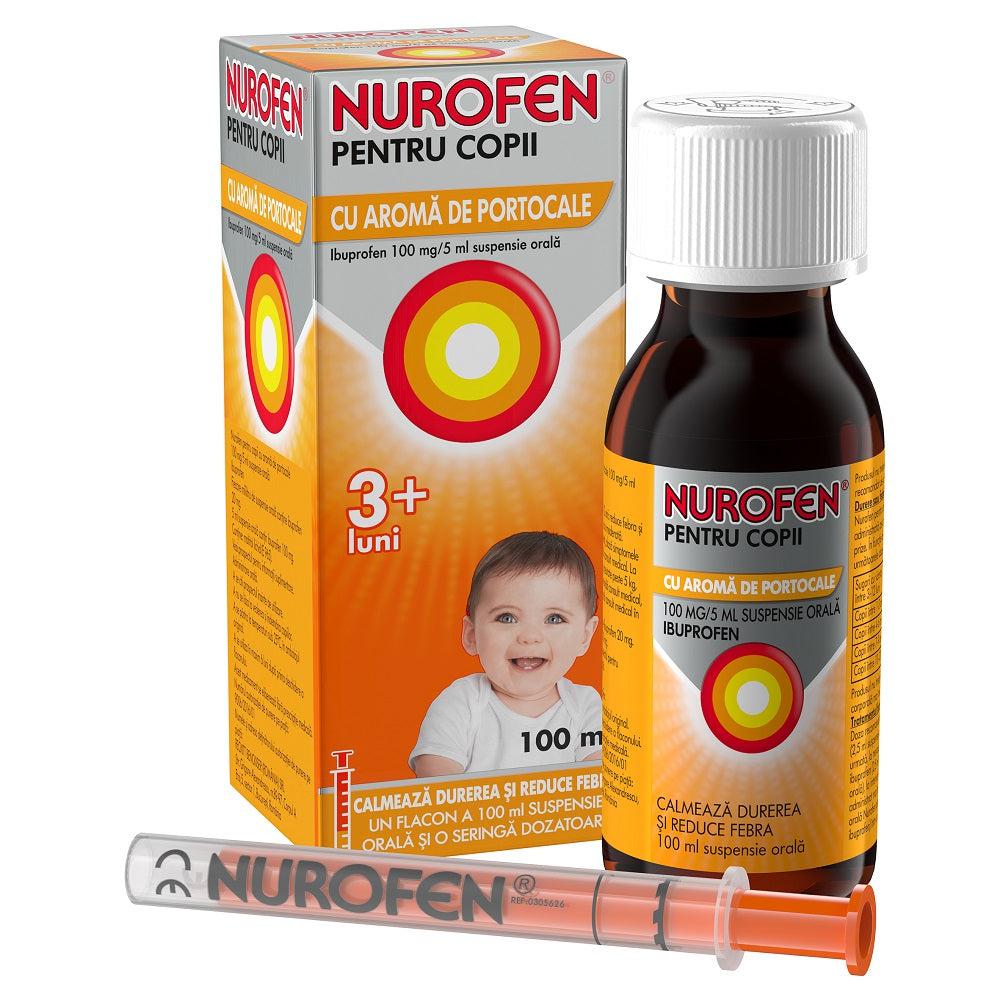 Nurofen pentru copii 3+ luni aroma de portocale, 100 mg/5 ml, 100 ml, Reckitt Benckiser-