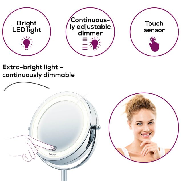 Oglinda cosmetica iluminata 17cm cu zoom si senzor touch, BS 55, Beurer-