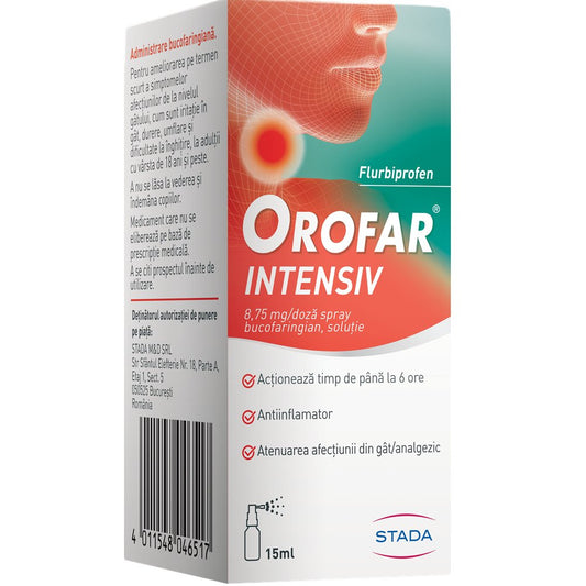 Orofar Intensiv, 8,75 mg/ doză spray bucofaringian, soluție, 15 ml, Stada - 4011548046517