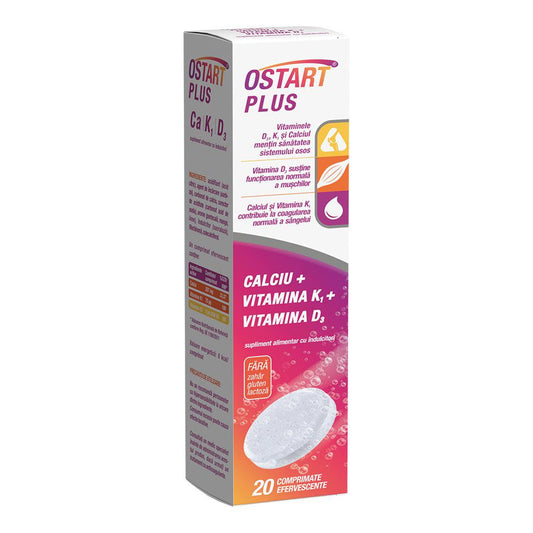 Ostart Plus Ca + K1 + D3, 20 comprimate efervescente, Fiterman Pharma