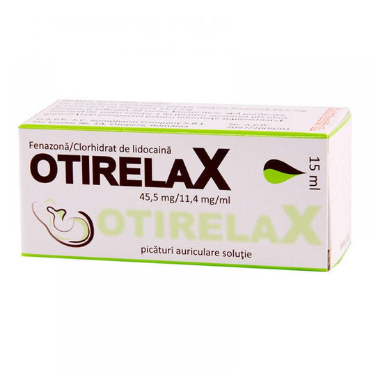 Otirelax picături auriculare, soluție, 45,5 mg/ml + 11,4 mg/ml, 15 ml, Rompharm-