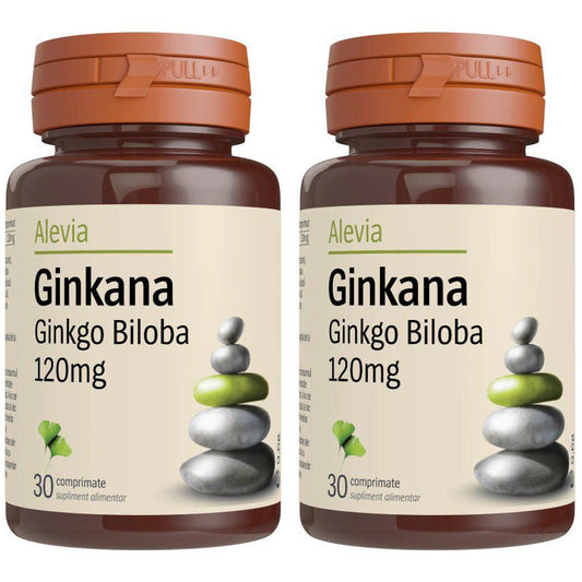 Pachet Ginkana Ginkgo Biloba 120mg, 30 comprimate, Alevia (1+1)