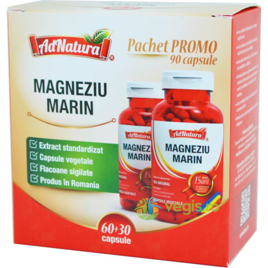 Pachet Magneziu Marin, 60 + 30 capsule, AdNatura