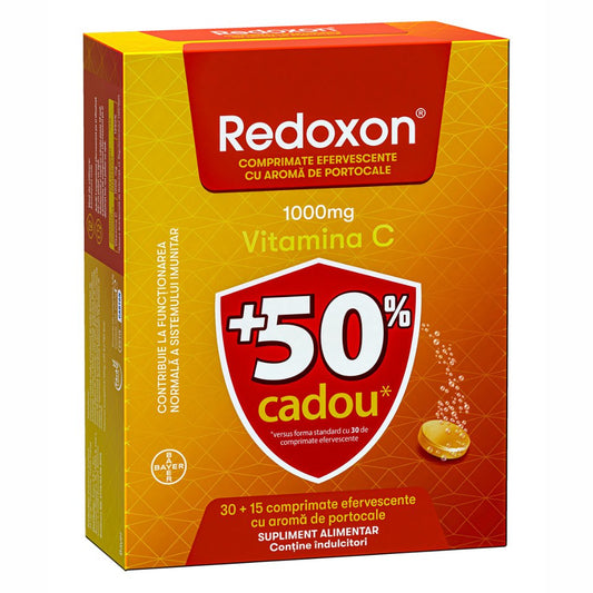 Pachet Redoxon cu vitamina C, 1000 mg, 30+15 comprimate efervescente, Portocale, Bayer - 
