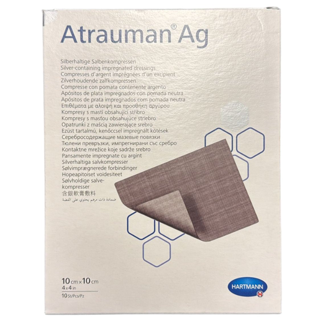 Pansament Cu Unguent Neutru Si Argint Atrauman Ag (499573), 10 x 10 cm, 10 bucati, Hartmann