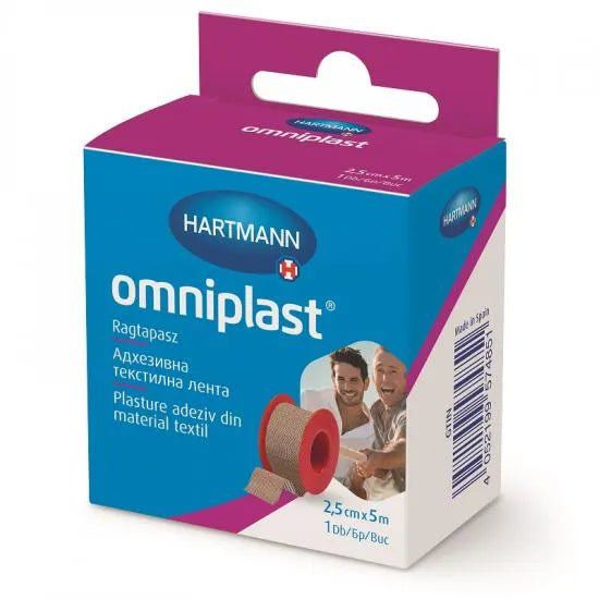 Plasture textil hipoalergen pe suport textil Omniplast (900441), 2.5cmx5m, 1 bucata, Hartmann - 4052199574851