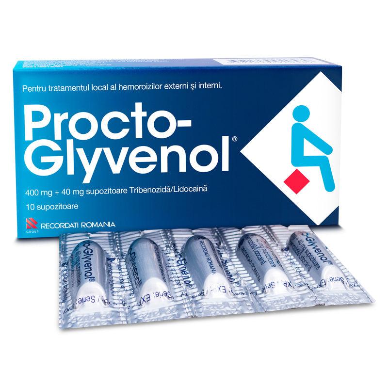 Procto-Glyvenol, 400 mg + 40 mg, 10 supozitoare, Recordati-