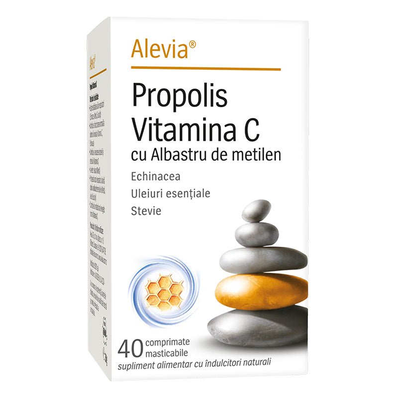 Propolis vitamina C cu albastru de metilen, 40 comprimate masticabile, Alevia - 6423602017629