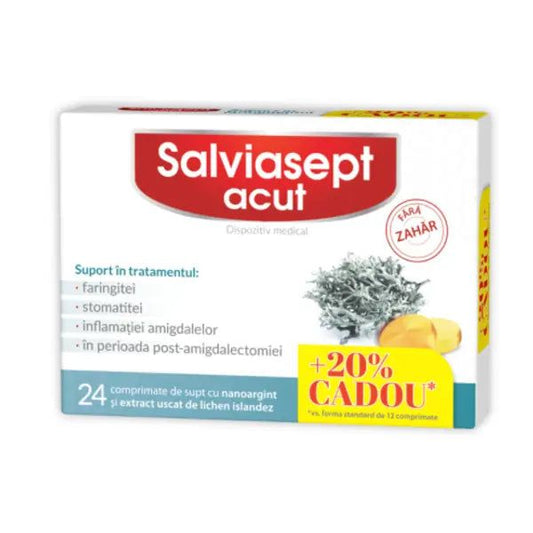 Salviasept Acut fara zahar + 20% Cadou, 24 comprimate, Zdrovit