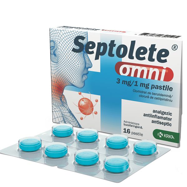 Septolete omni eucalipt, 3 mg/1 mg, 16 pastile, Krka-