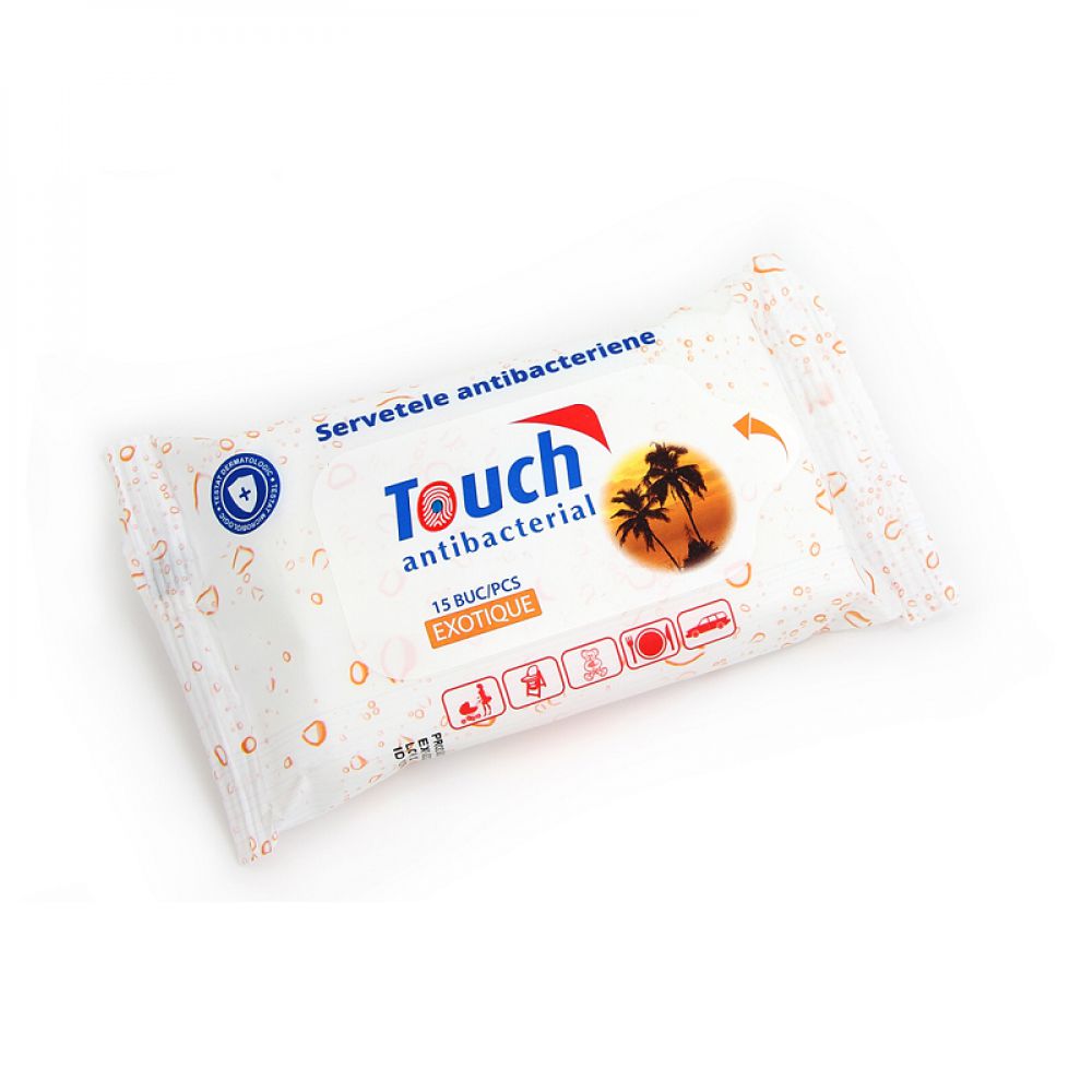 Servetele Umede Antibacteriene Touch Exotic, 15 bucati-