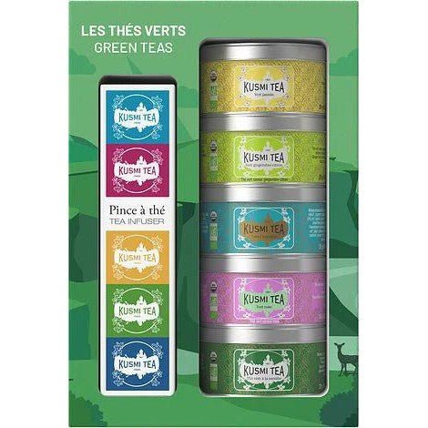 Set descoperire, Ceaiuri organice Green Teas, Metal tin 5 miniaturi cu infuzor vrac 100gr, Kusmi Tea