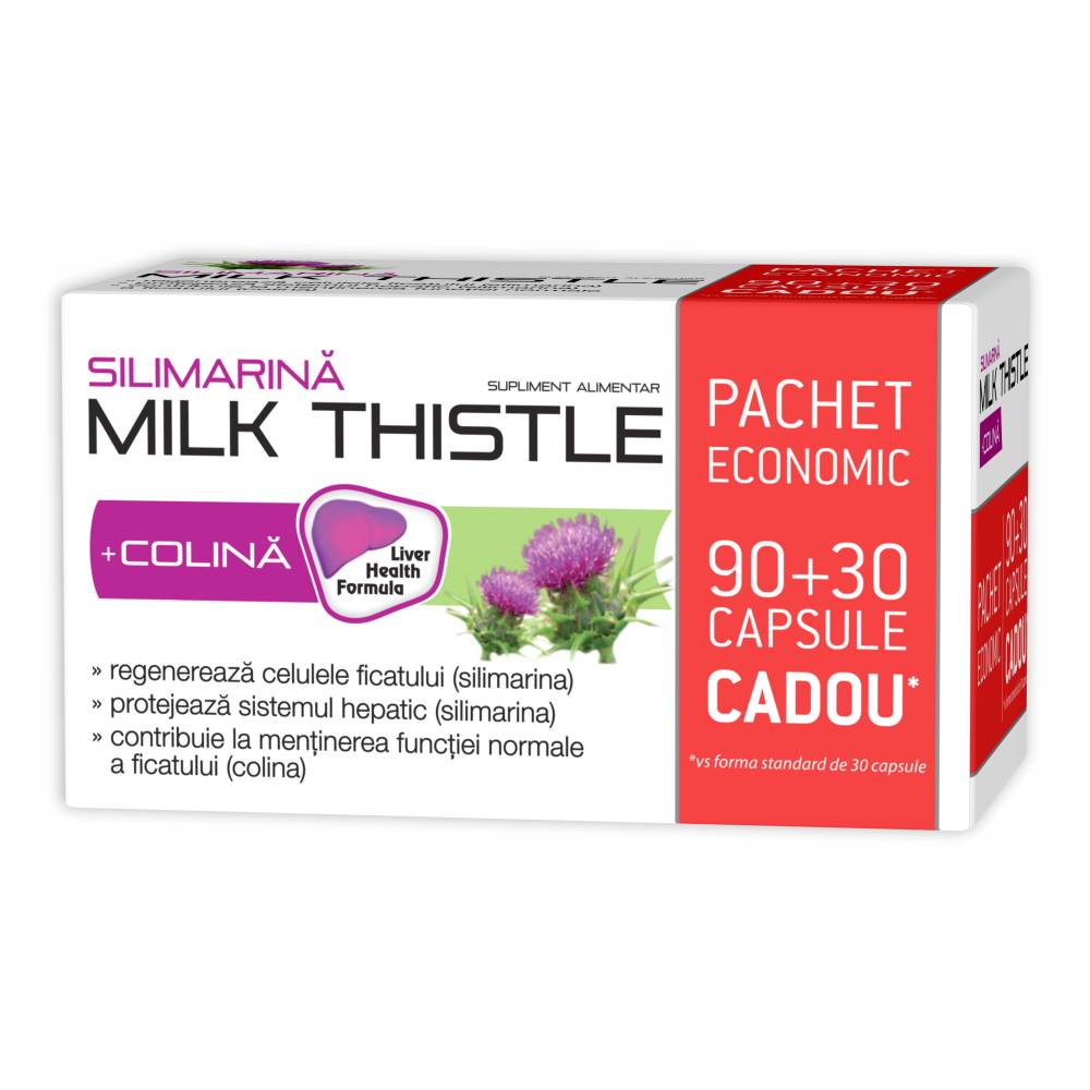 Silimarina + Colina Milk Thistle, 1000 mg, 90 + 30 capsule, Zdrovit-