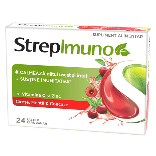 StrepImuno cu cirese, menta si coacaze, 24 pastile de supt, Reckitt Benckiser - 5949031370391