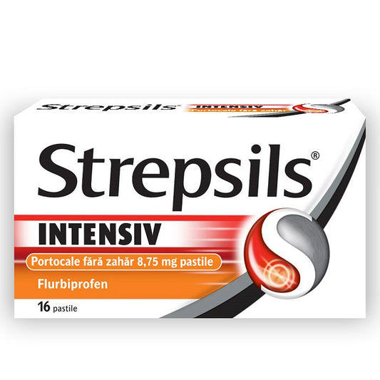 Strepsils Intensiv fara zahar cu aroma de portocale, 8,75 mg, 16 pastile, Reckitt Benckiser Healthcare-