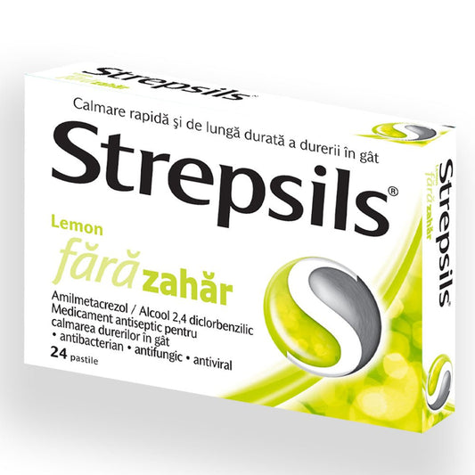 Strepsils Lemon fara zahar, 24 pastile, Reckitt Benckiser