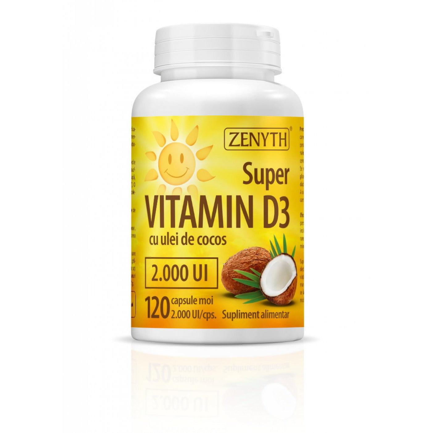 Super Vitamina D3 cu ulei de cocos, 120 capsule, Zenyth