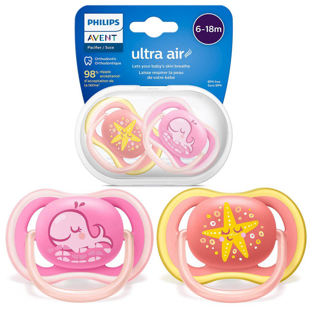 Suzete Ultra Air Philips Avent, 6-18 luni, Balena si Stea de Mare SCF085/04, Philips-