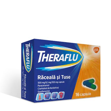 Theraflu raceala si tuse, 500 mg/6,1 mg/100 mg, 16 capsule, Gsk-