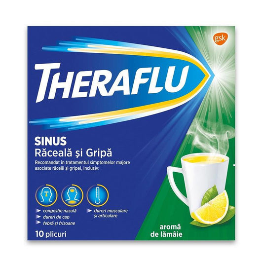 Theraflu Sinus raceala si gripa, 650mg/10mg, 10 plicuri, Gsk