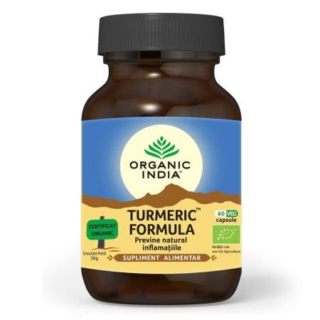 Turmeric Formula, Antiinflamator Natural cu Turmeric Piper si Ghimbir, 60 capsule vegetale, Organic India-