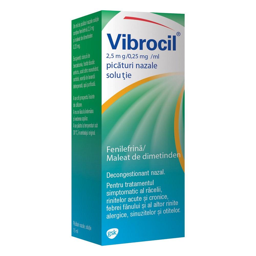 Vibrocil picături nazale, soluţie, 2,5 mg/0,25 mg/ml, 15 ml, Gsk-