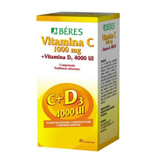 Vitamina C 1000 mg + Vitamina D3 4000 UI, 40 comprimate, Beres Pharmaceuticals