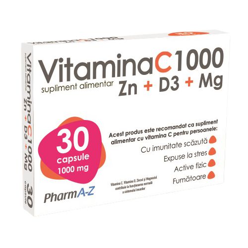 Vitamina C 1000 + Zn + D3 + Mg, 30 capsule, PharmA-Z-