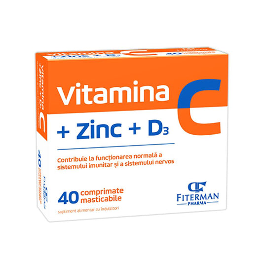 Vitamina C+Zn+D3, 40 comprimate masticabile, Fiterman-
