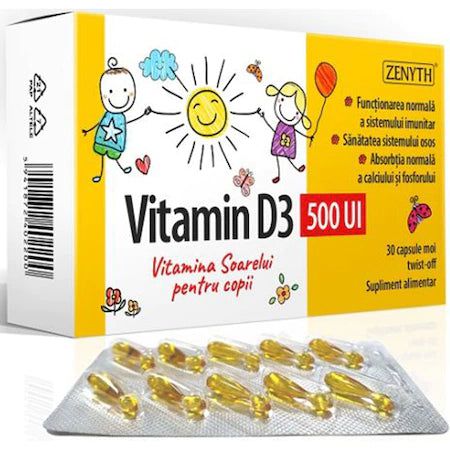 Vitamina D3 500 UI pentru copii, 30 capsule, Zenyth