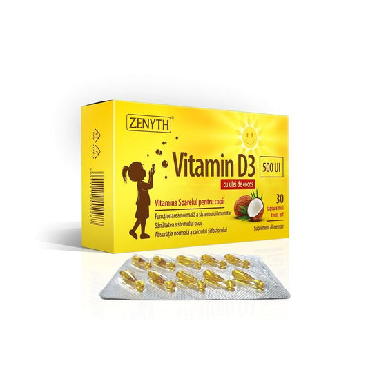 Vitamina D3 pentru copii, 500 UI, 30 capsule, Zenyth